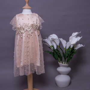 "Elena" Krem Haljina Sa Biserima i Čipkom